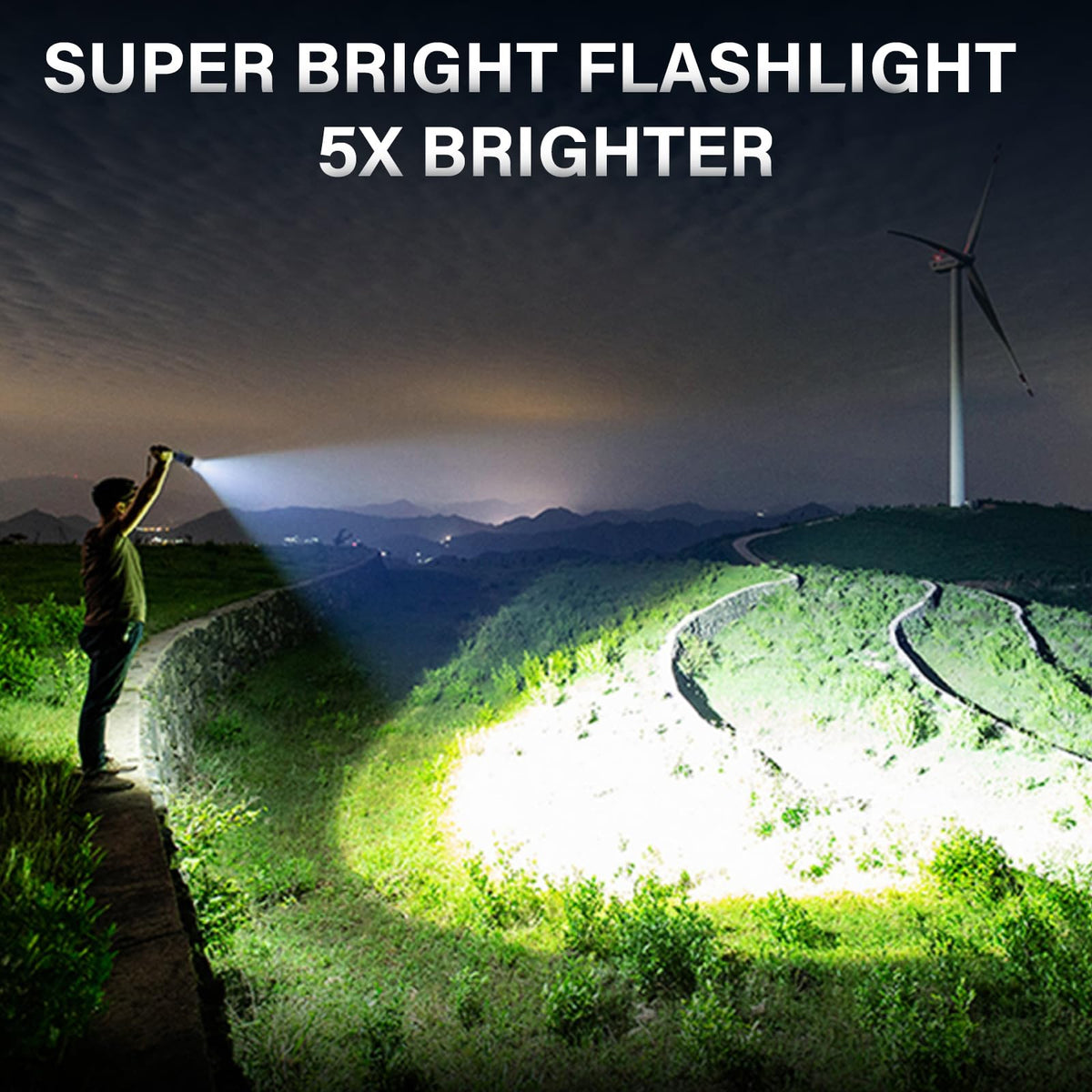 AKNEAR flashlight offers five modes for versatile camping and hiking scenarios.