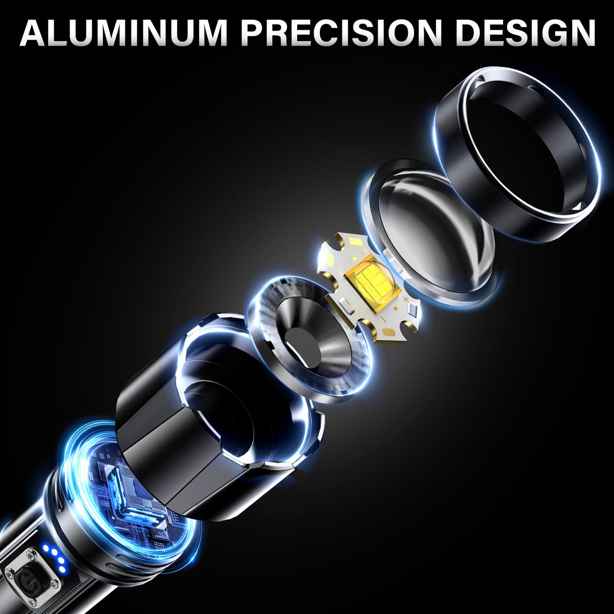 AKNEAR LED flashlight with USB-C fast charging for quick top-ups on the go