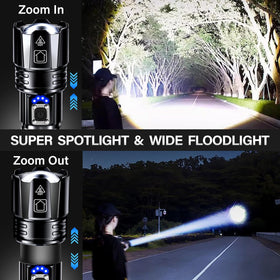 AKNEAR flashlight power level display shows battery status at a glance