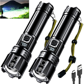 AKNEAR Rechargeable LED Flashlight front view highlights compact design and high-lumen performance for outdoor use.