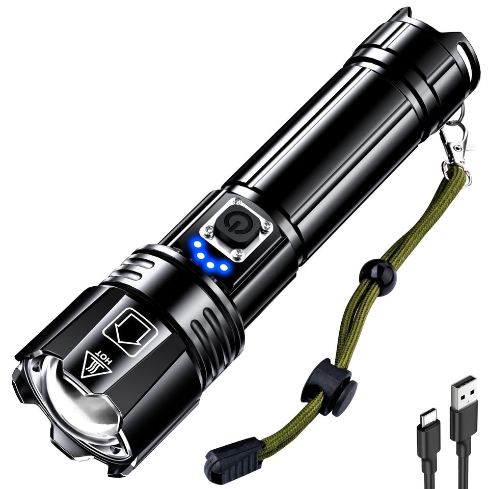 AKNEAR rechargeable flashlight with zoomable head for precise outdoor beam.