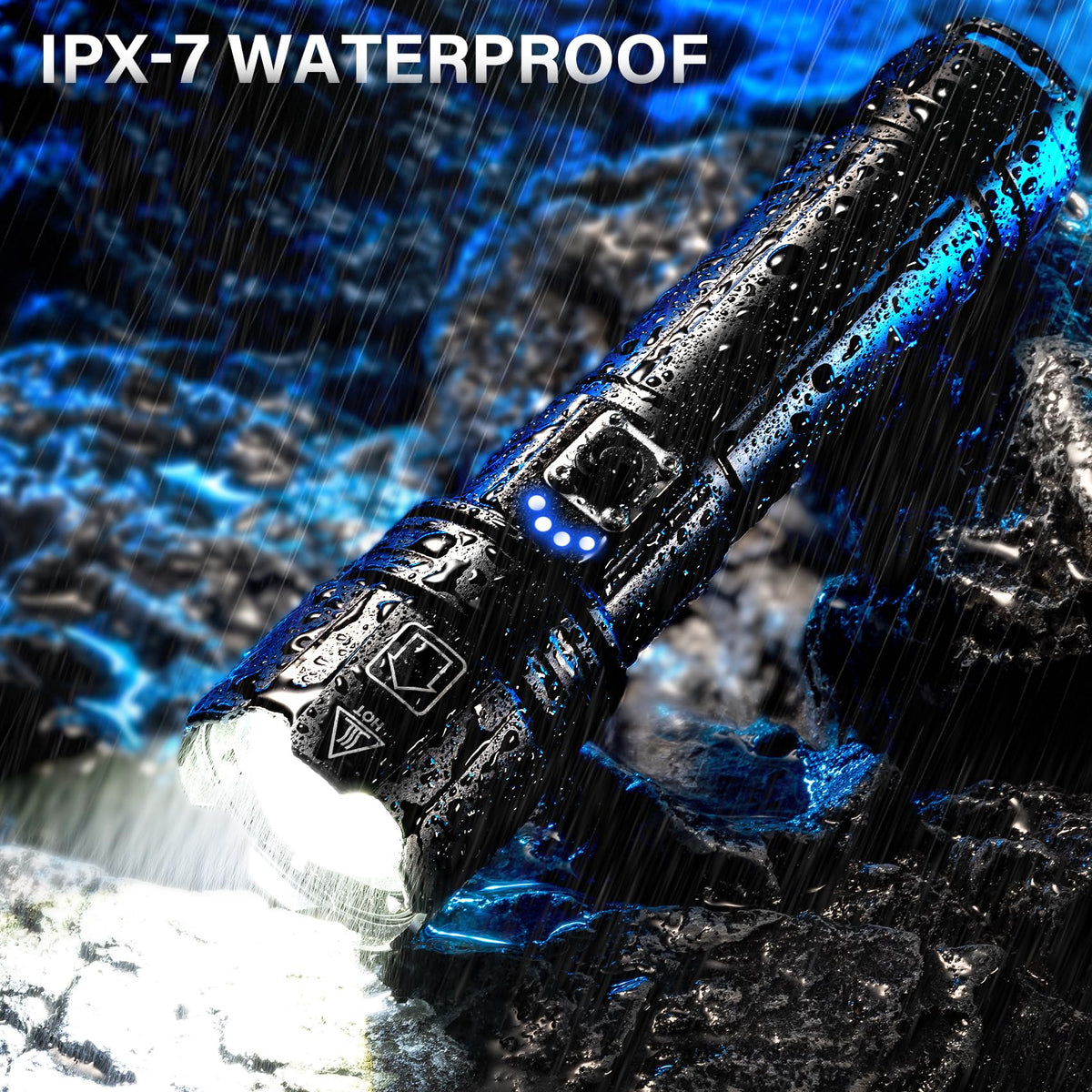 AKNEAR Tactical flashlight rainproof design and rugged aluminum shell for outdoor resilience.