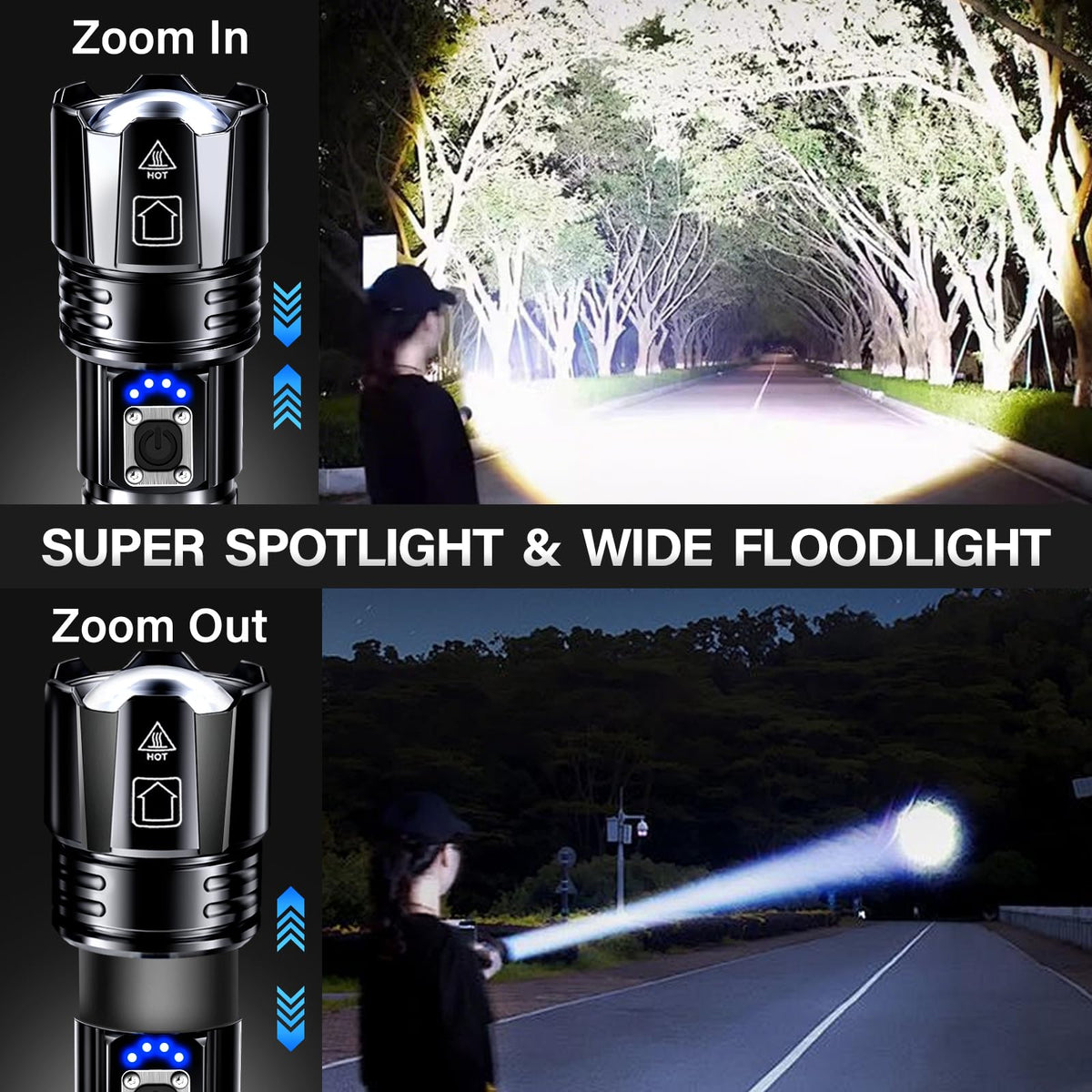 AKNEAR USB-C fast charging keeps the flashlight ready on the go.