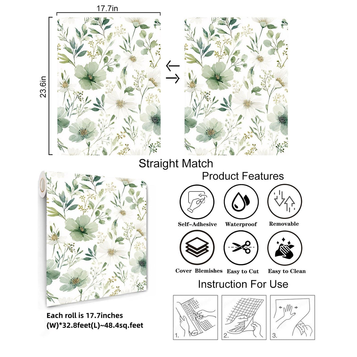 Akodm sage green bedroom accent wall with seamless floral design