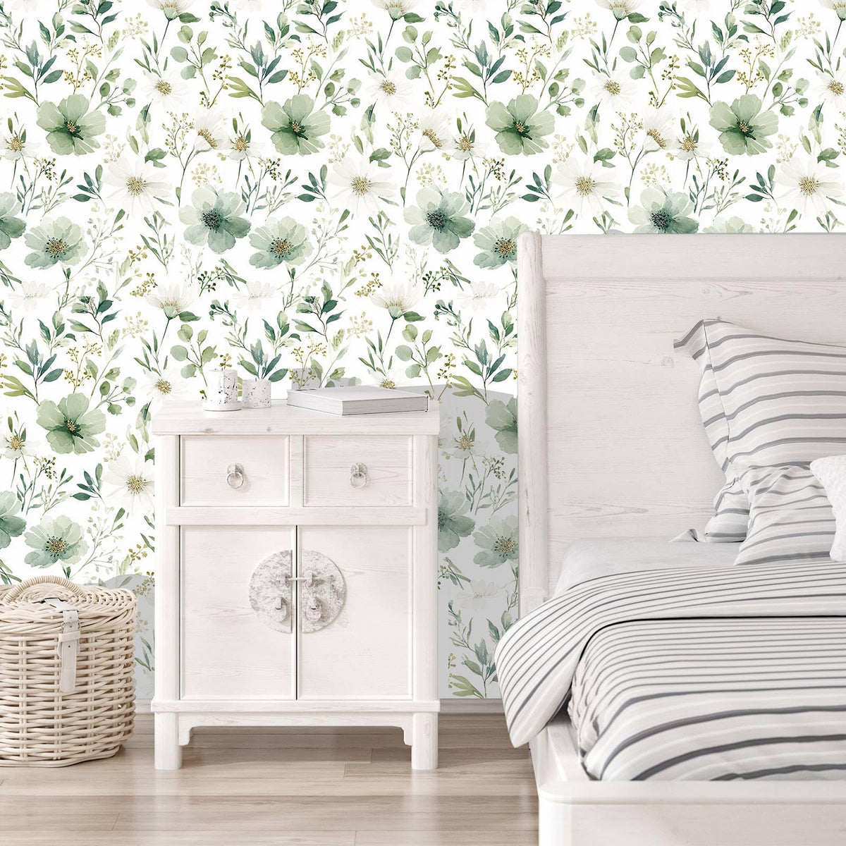 Akodm botanical wallpaper with soft watercolor leaves for natural look