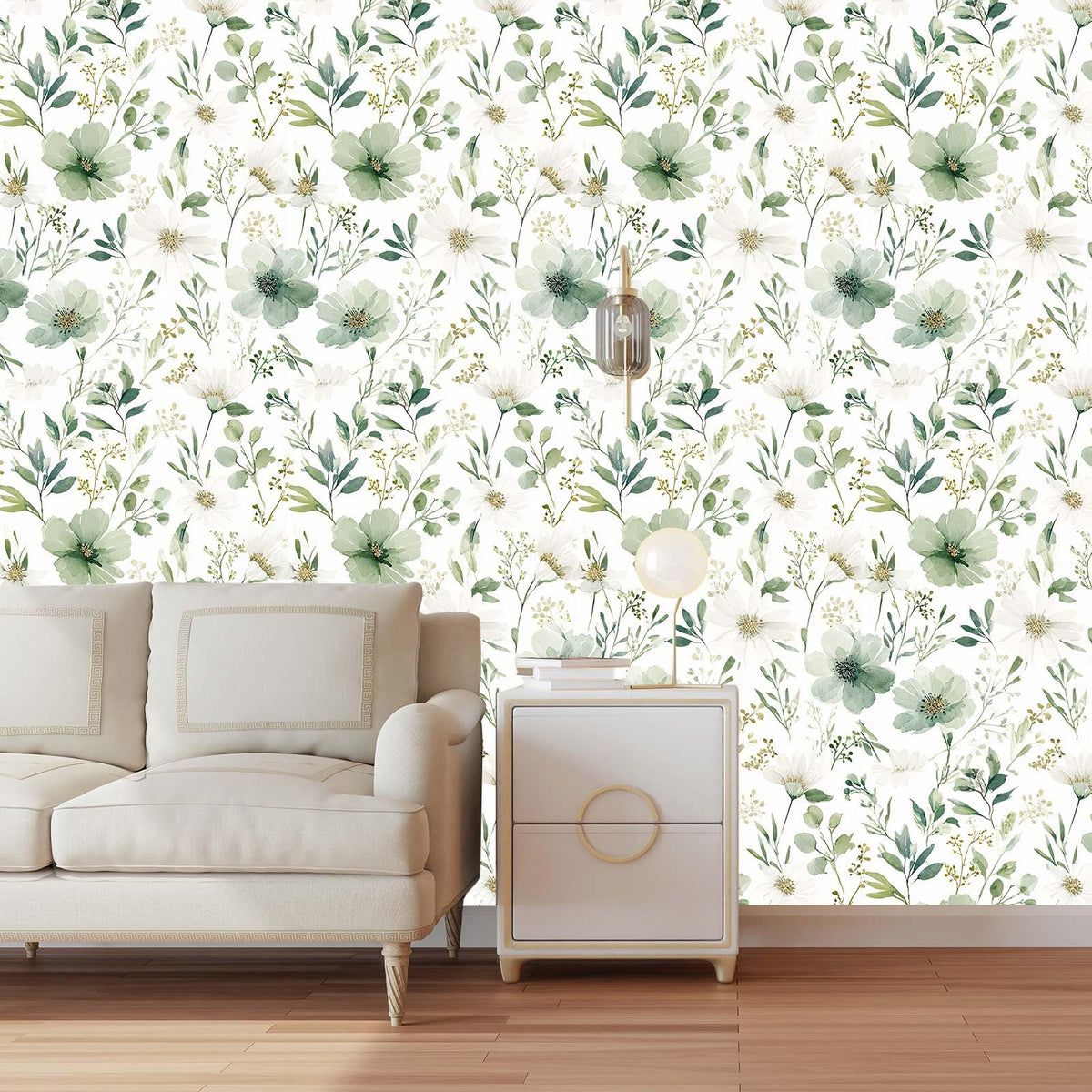 Akodm sage green watercolor leaves pattern creates calming ambience
