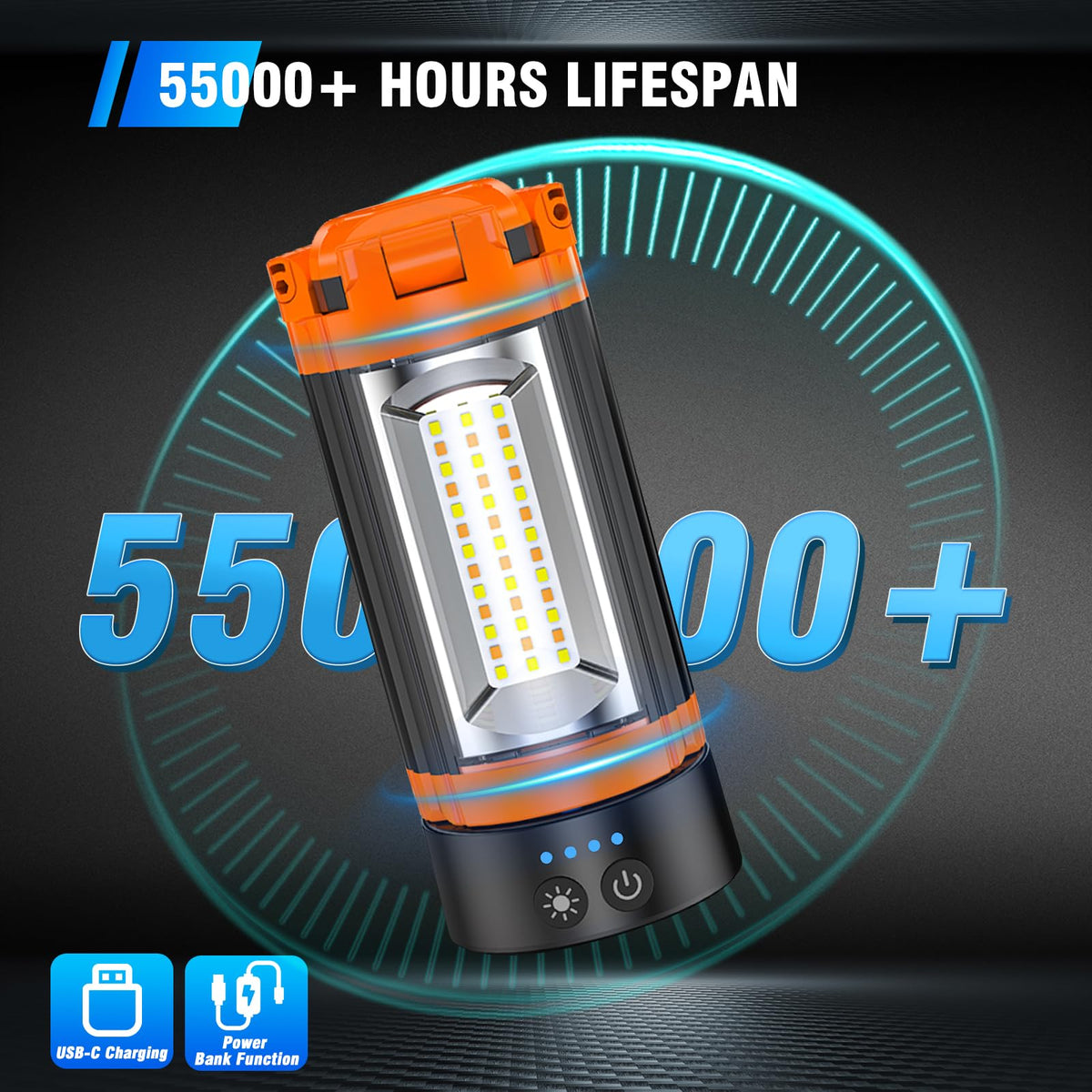 AKOFUN 12000mAh battery powering light and USB charging on the go.