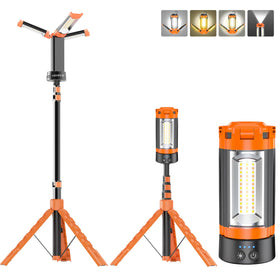 AKOFUN camping light with stand for outdoor use and extended battery life.