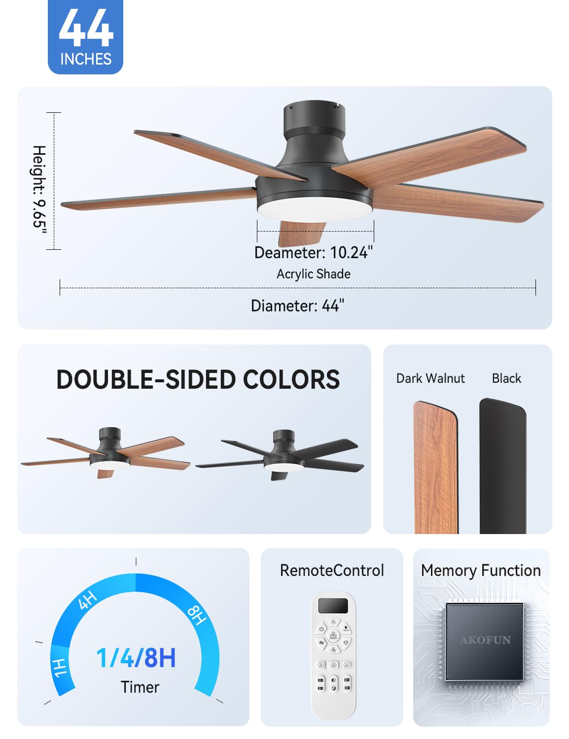 Stepless dimming LED light on AKOFUN fan