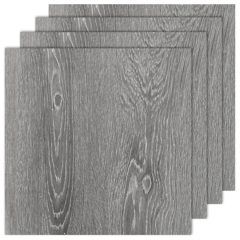 AKOLAFE wood-grey vinyl tile close-up with peel-and-stick backing for easy installation