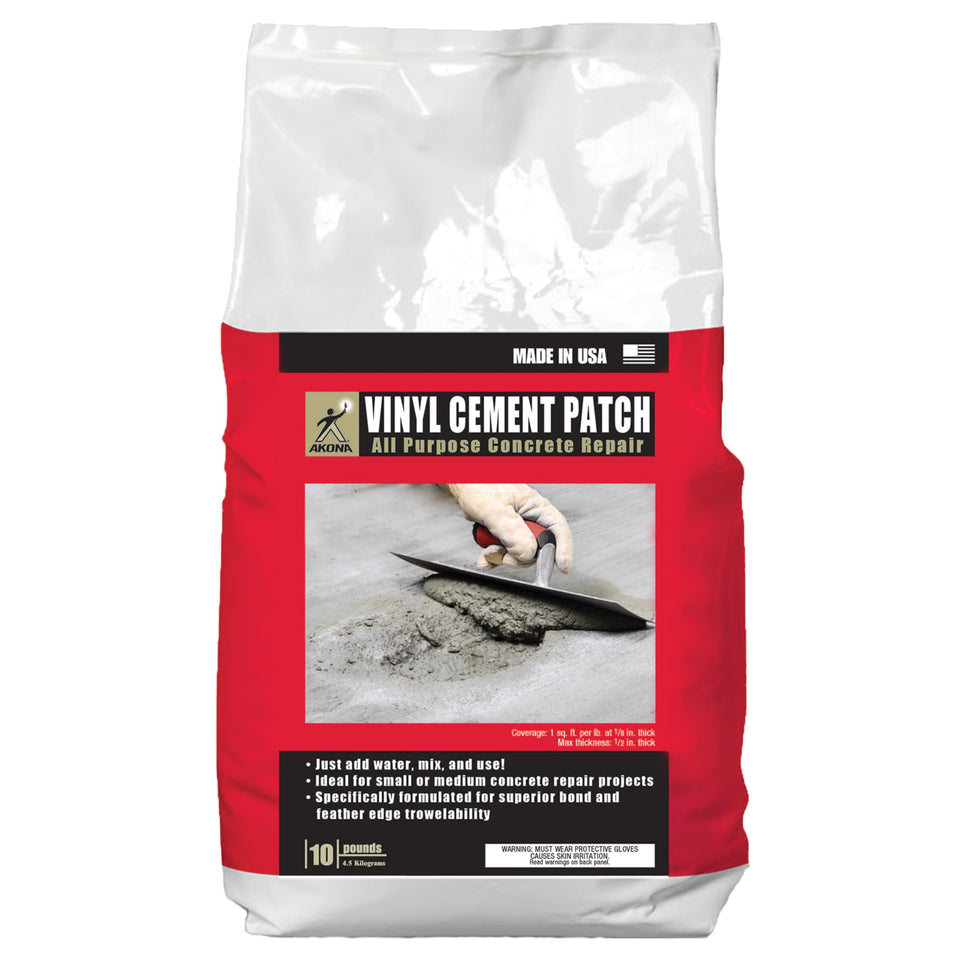 Akona Vinyl Cement Patch packaging shows ready-to-use repair option.