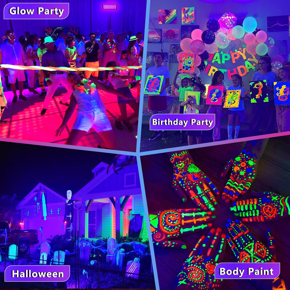 Akpgf 2 Pack 50W Black Light used with body paint for luminous art.