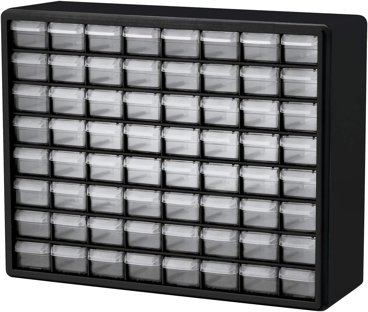 Akro-Mils 10164 front view of 64-drawer cabinet for organized workspace.
