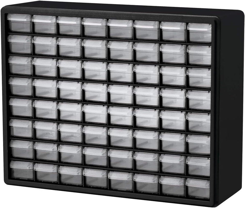 Akro-Mils 10164 front view of 64-drawer cabinet for organized workspace.