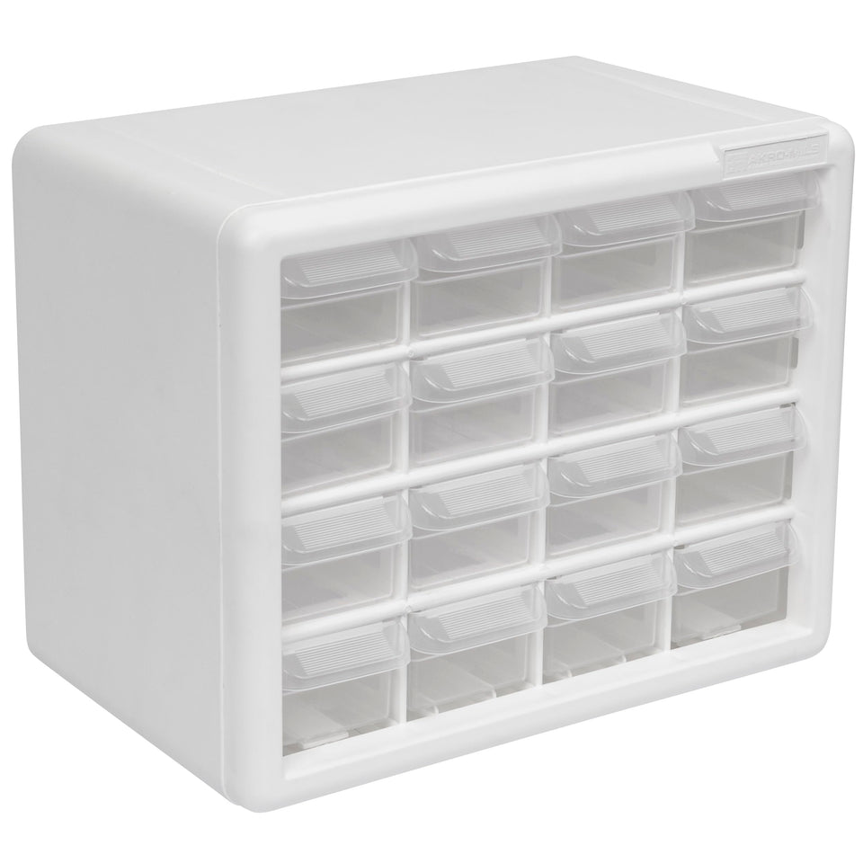 Akro-Mils 16-drawer cabinet front view showing compact garage storage solution