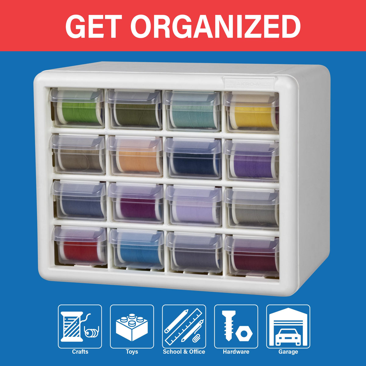 Akro-Mils 16-drawer cabinet interior drawers organized for beads, makeup, or crafts