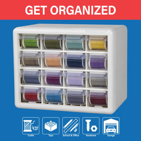 Akro-Mils 16-drawer cabinet interior drawers organized for beads, makeup, or crafts