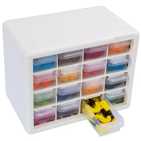 Akro-Mils 16-drawer cabinet makeup storage keeps cosmetics neatly organized