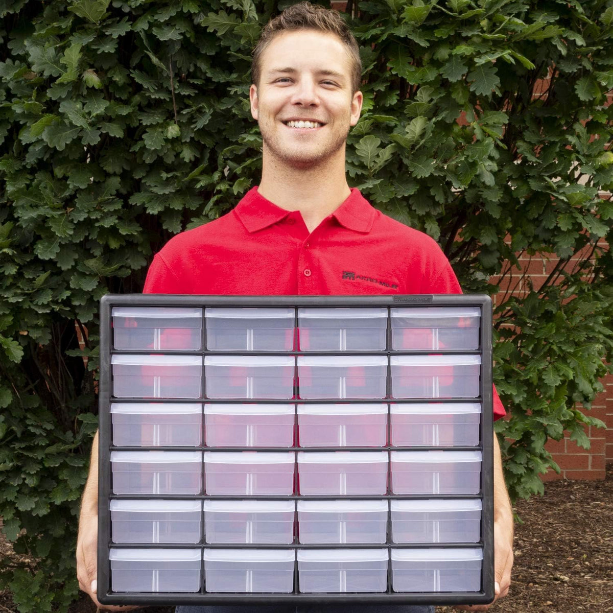Akro-Mils 24-drawer cabinet assembly showing durable plastic construction