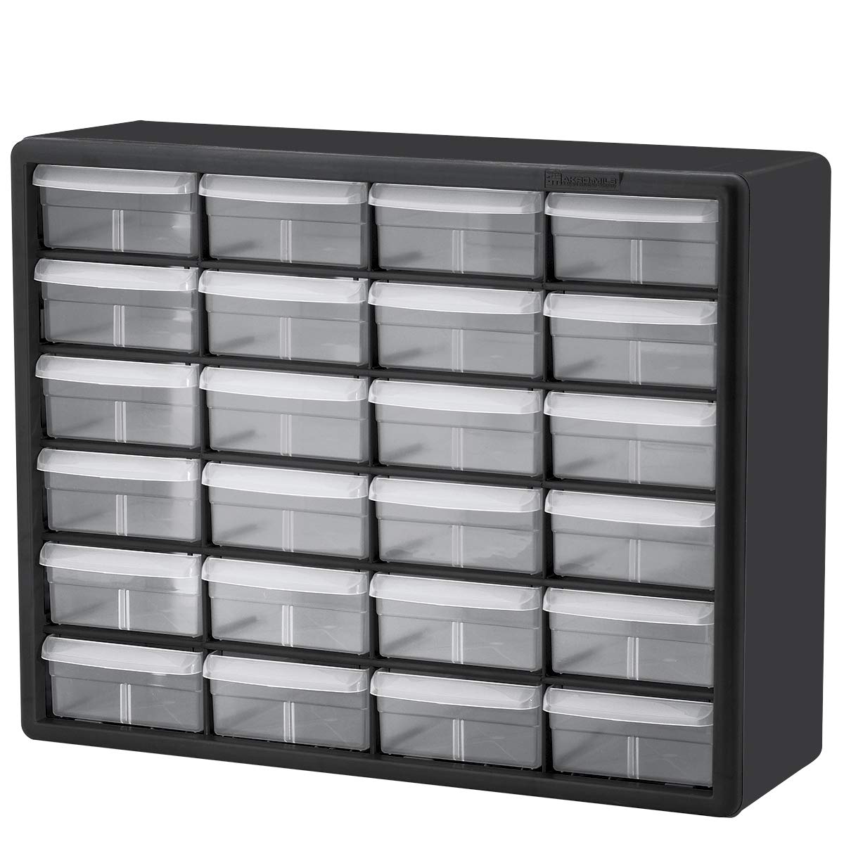 Akro-Mils 24-drawer cabinet front view in black for garage organization