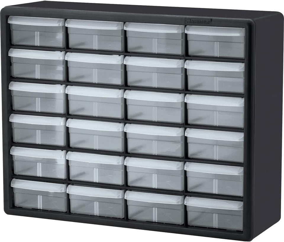 Akro-Mils 24-drawer cabinet keeps garage parts organized and accessible