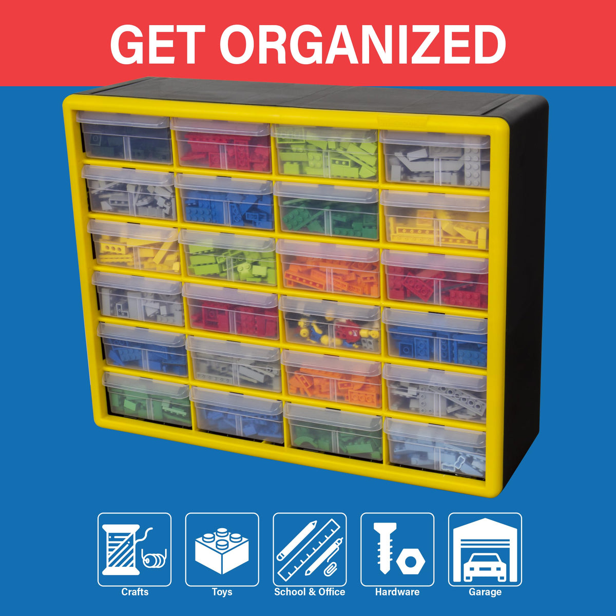 Akro-Mils 24-drawer cabinet wall-mount setup for space-saving storage