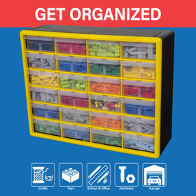Akro-Mils 24-drawer cabinet wall-mount setup for space-saving storage
