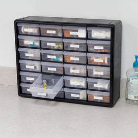 Akro-Mils wall-mountable cabinet saves bench space and keeps items reachable