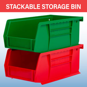 Akro-Mils AkroBins 30220 curved-bottom hopper front aids retrieval of small items.