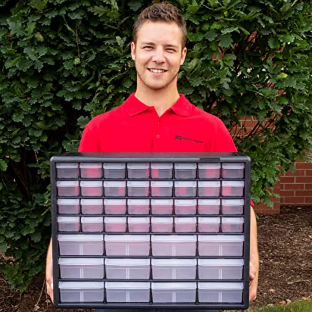 Battery storage and small components organized for quick access
