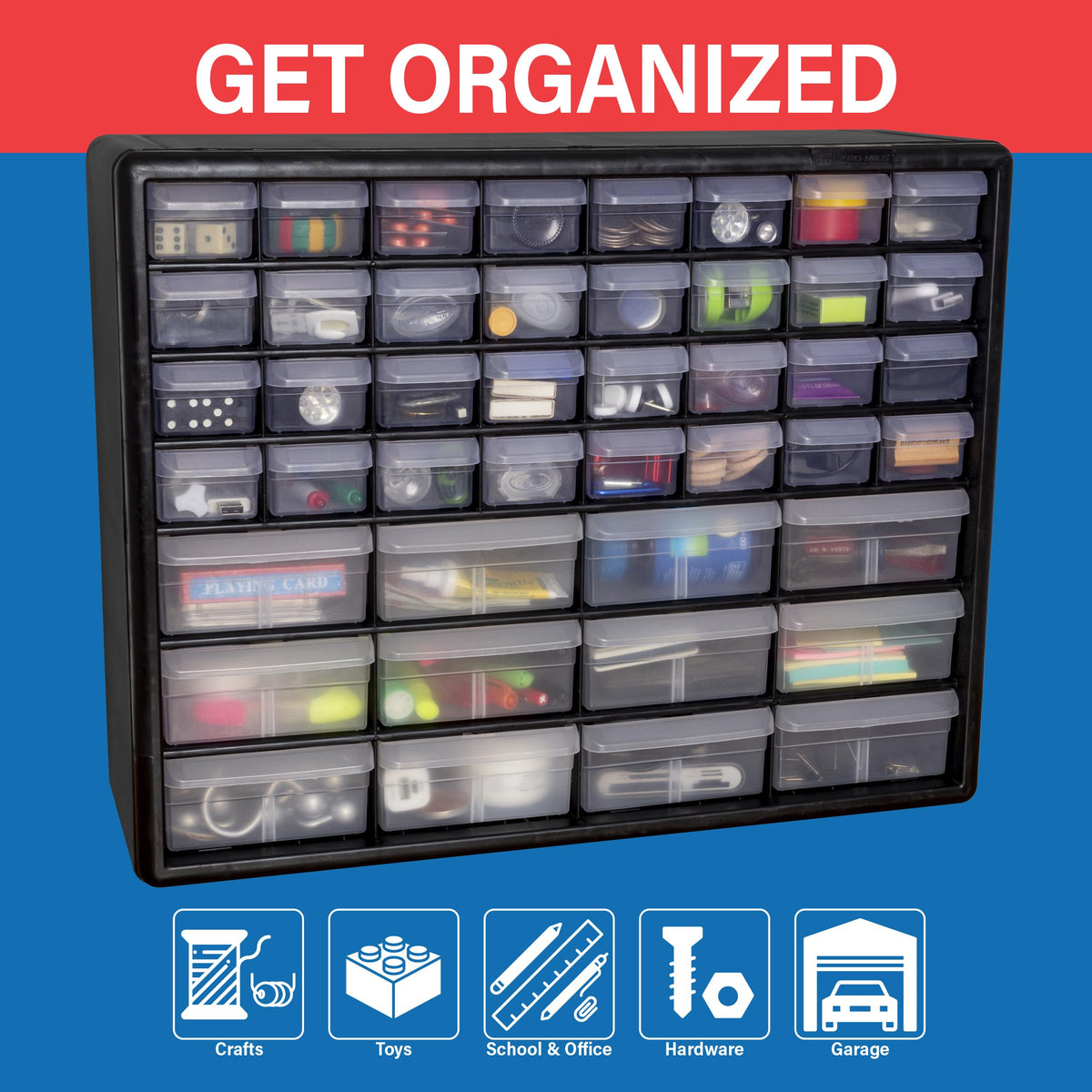 Stackable design shown for classroom or workshop organization