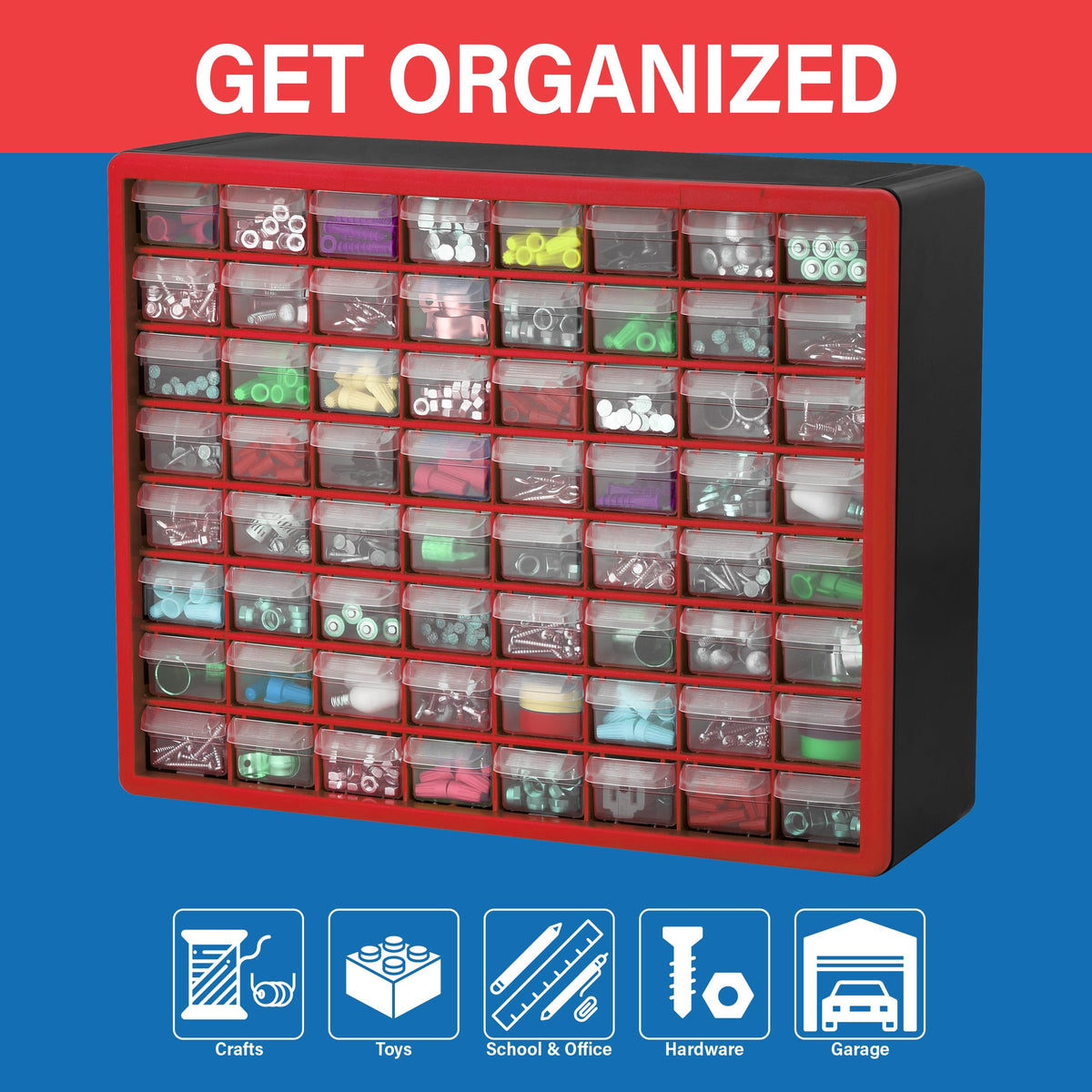 Akro-Mils 64-drawer cabinet with molded divider back for separation