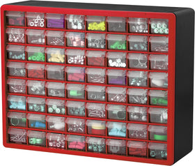 Akro-Mils 64-drawer cabinet rear stop tabs prevent spills
