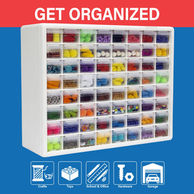 Akro-Mils 64-drawer cabinet organized classroom storage for crafts and beads