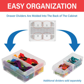 Akro-Mils 64-drawer cabinet wall-mount setup to save floor space