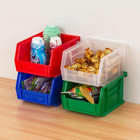 Akro-Mils AkroBins stackable ledge blue boosts stability and space savings.