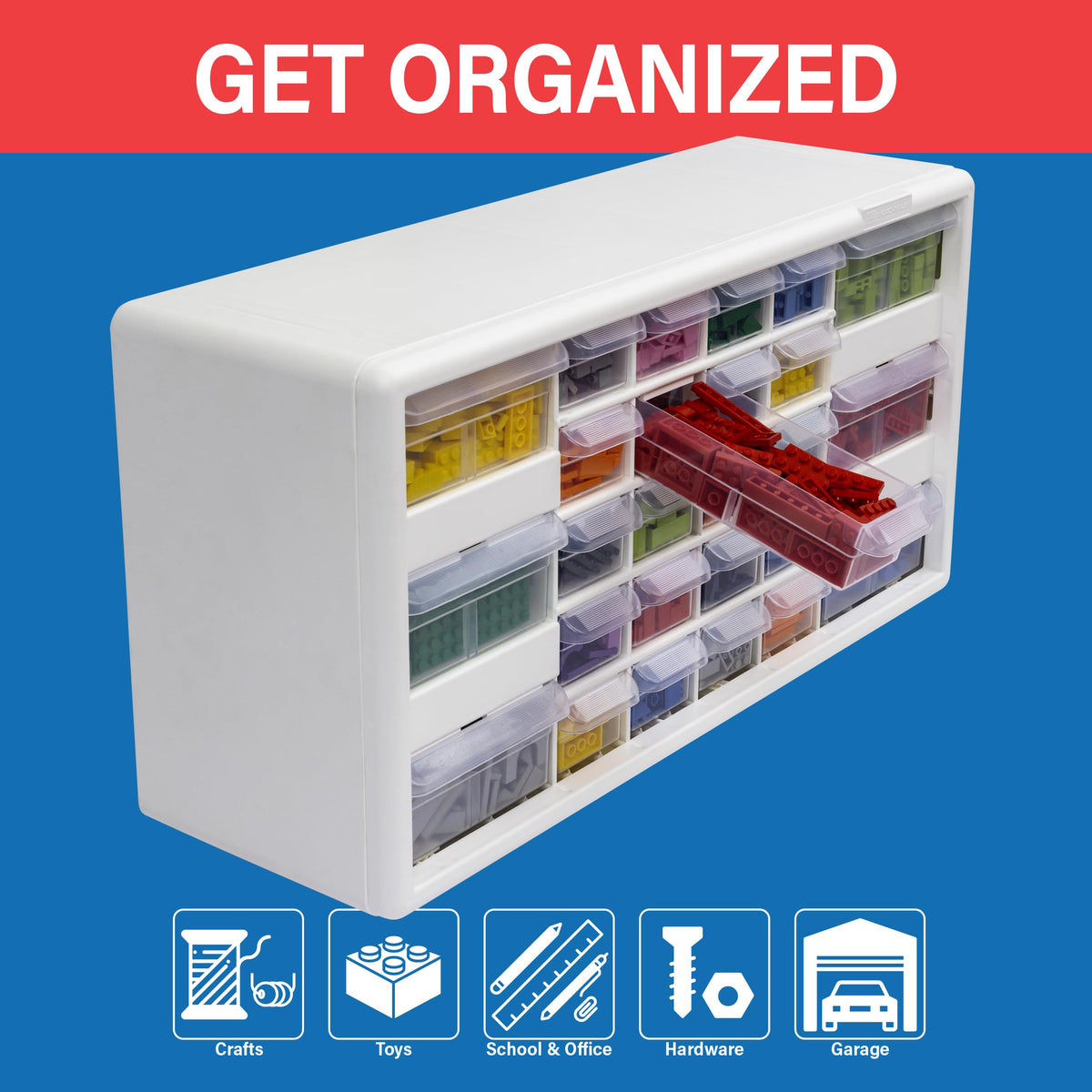Akro-Mils garage setup highlighting versatile hardware storage