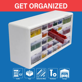 Akro-Mils garage setup highlighting versatile hardware storage