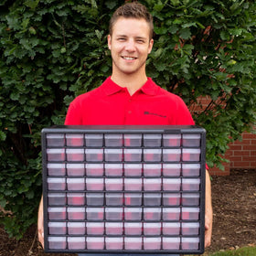 Akro-Mils garage drawer organizer for quick access to nails and hardware.