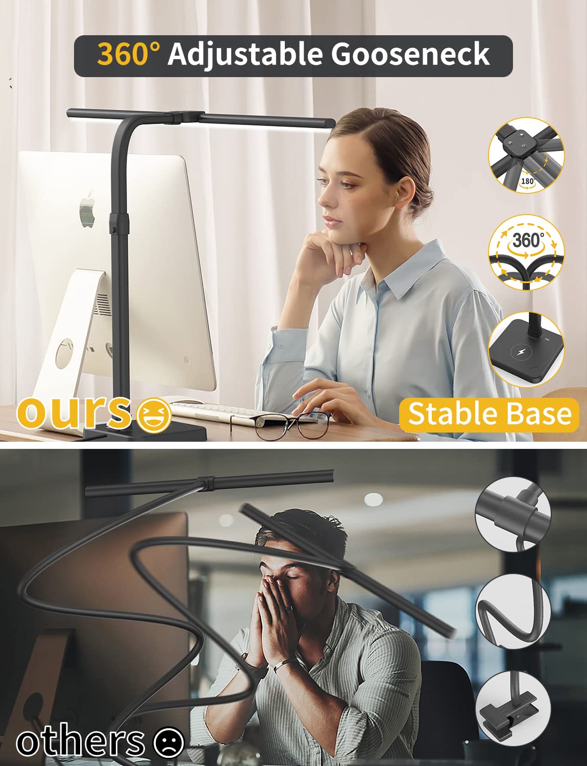 AKRRYR anti-tip base ensures stable desk setup