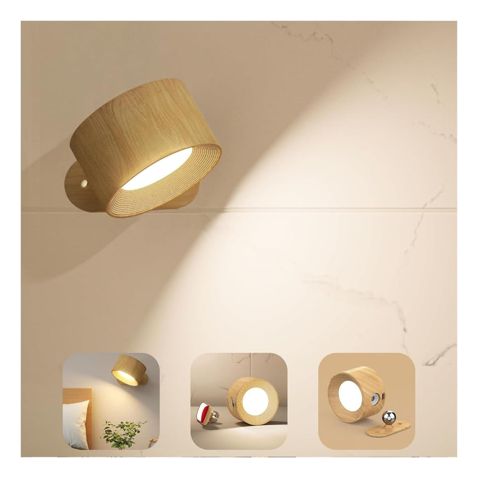 AKSDA battery wall light showing 3 color modes for versatile bedside lighting