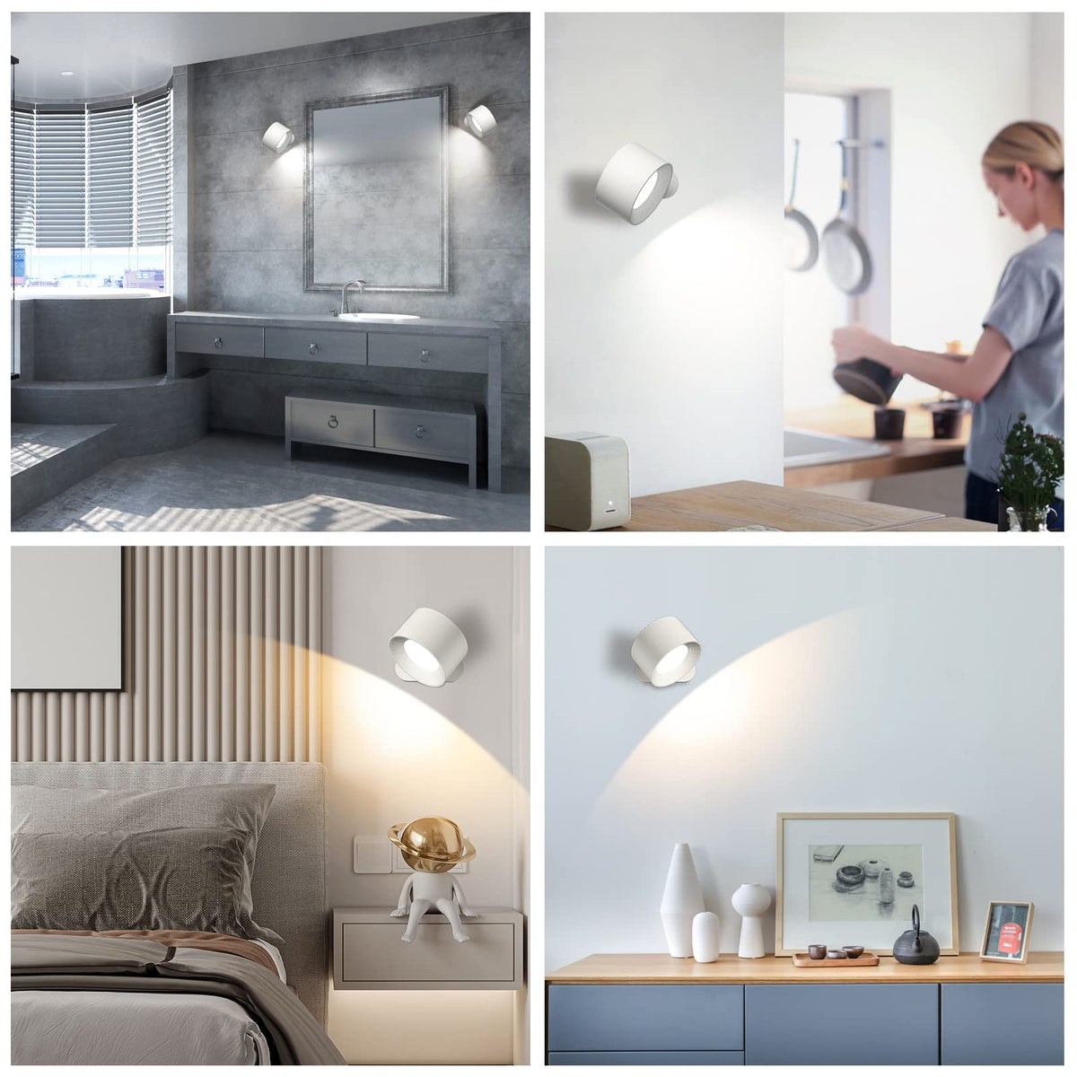 AKSDA battery-operated wall light in a bedroom for reading.