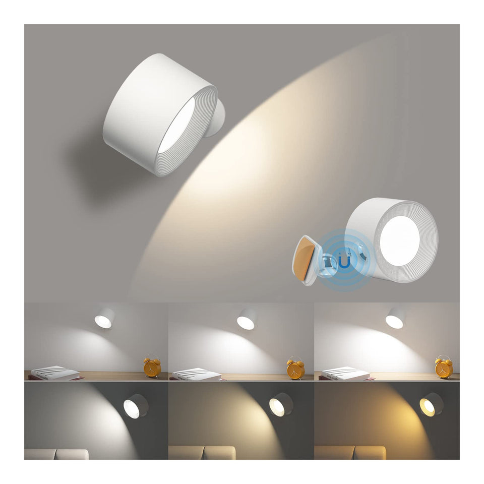 AKSDA battery wall light front view, cordless convenience for bedrooms.