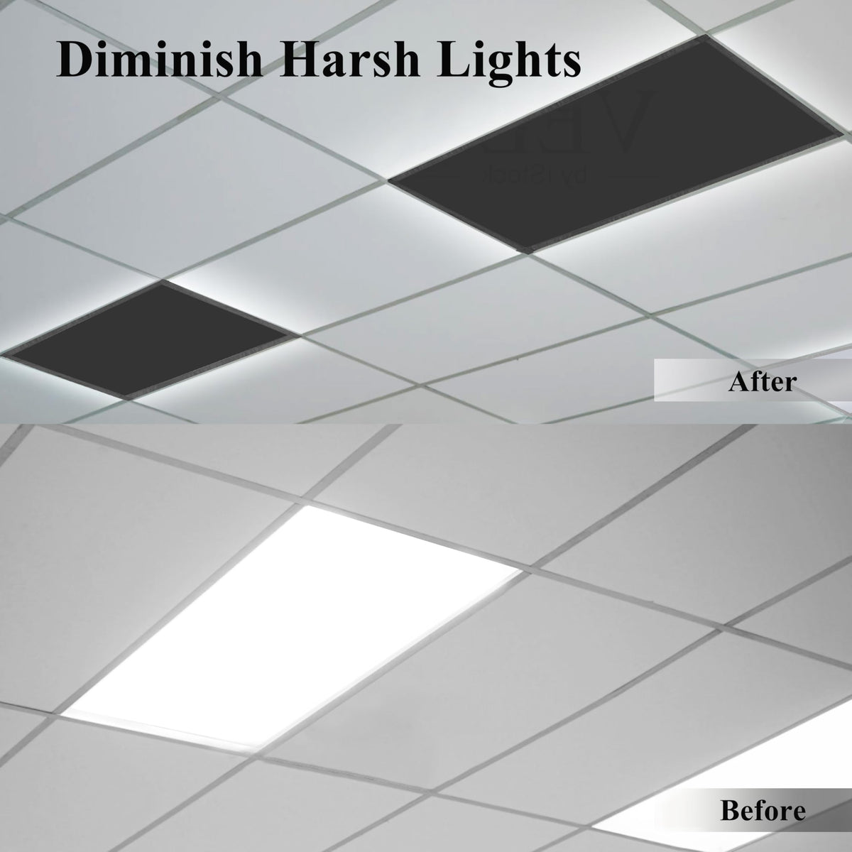 Aksipo drop ceiling shade panel softens overhead lighting.