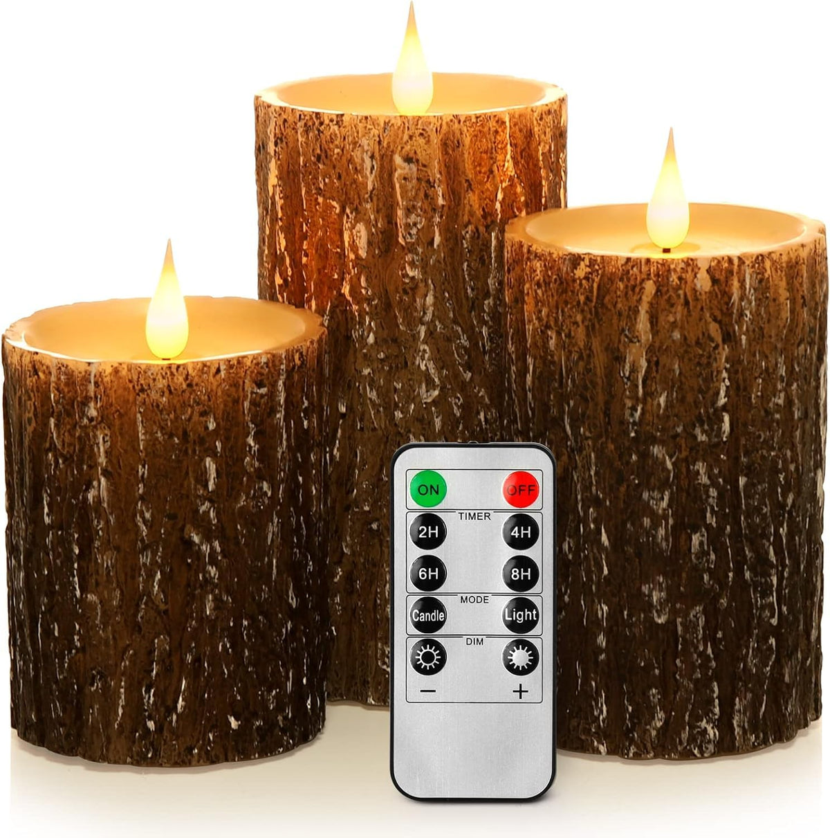 AKU TONPA pine bark flameless candle 4 inch pillar glow for cozy ambiance