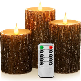 AKU TONPA pine bark flameless candle 4 inch pillar glow for cozy ambiance