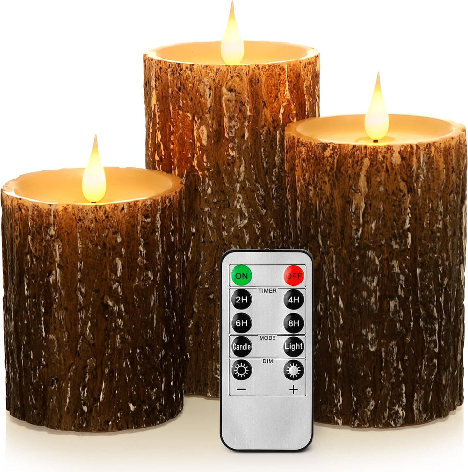 AKU TONPA pine bark flameless candle 4 inch pillar glow for cozy ambiance