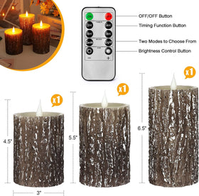 AKU TONPA pine bark flameless candle 6 inch pillar ambiances without flame risk