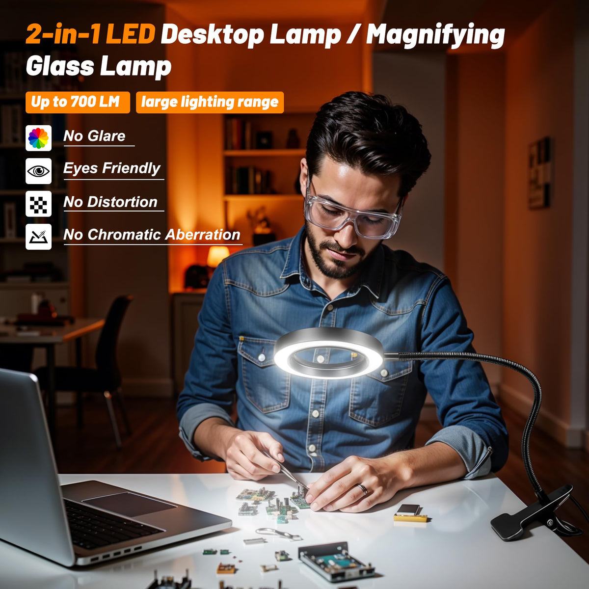 Akynite 58-LED illuminated lamp providing even light for fine work