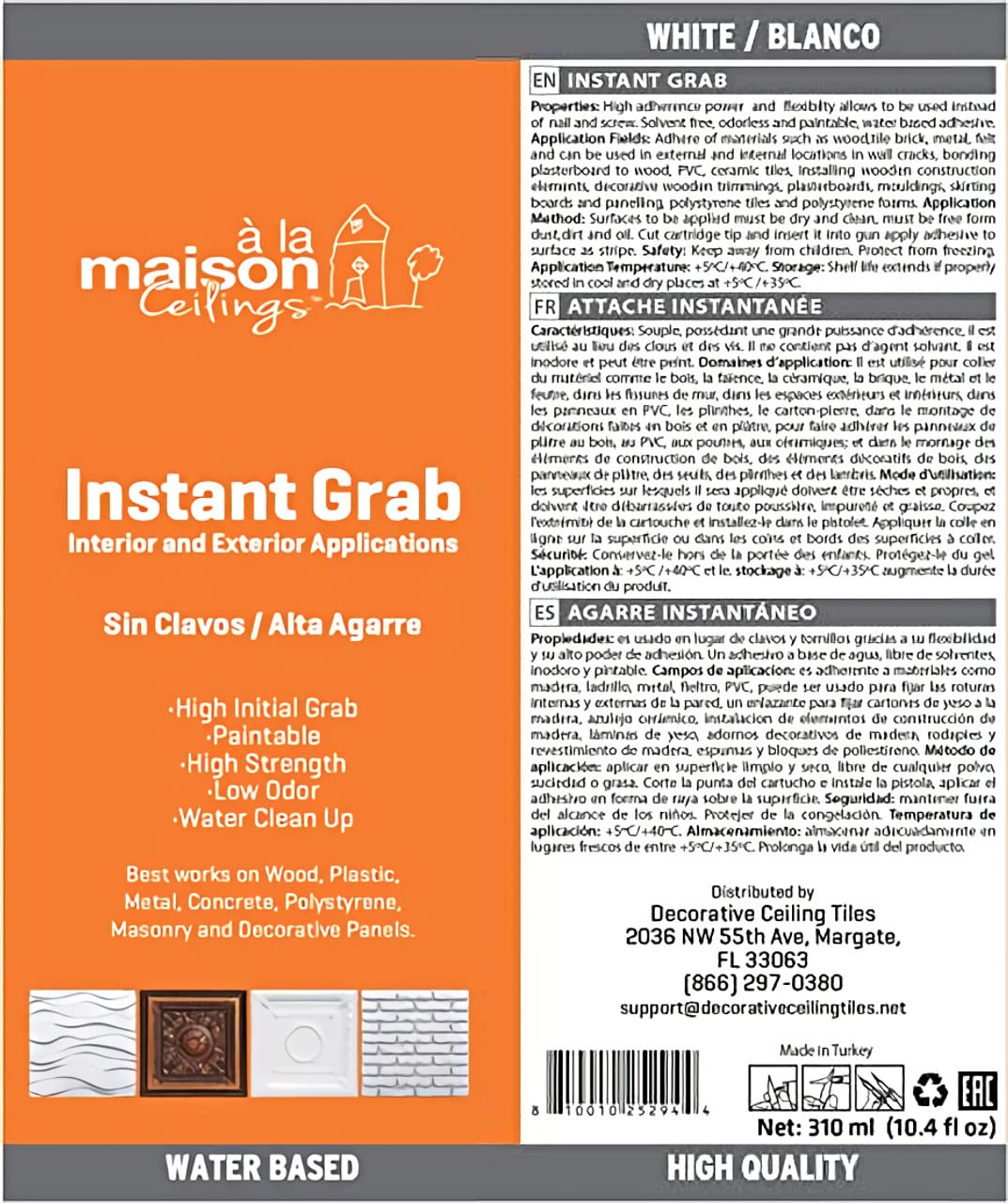 ala-maison-ceilings instant grab adhesive caulk gun demonstrates easy application for interior and exterior bonding.